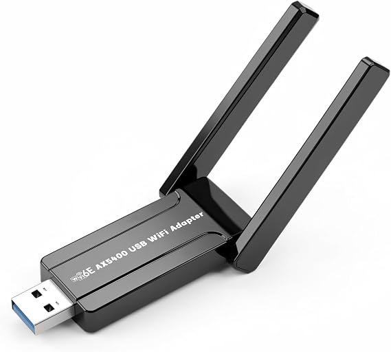 WiFi 6 USB Adapter, AXE5400 Tri-Band WiFi Adapter for Desktop PC&Laptop, WPA3 Security, Low Latency Wireless Dongle for Gaming, Wi-Fi Antenna Supports 2.4GHz/5GHz/6GHz, Compatible with Windows 11/10