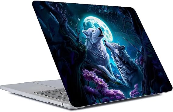 Computer Case for MacBook Air 15 Inch White Wolf Moonlight Snuggle Colorful Pattern Clear Release 2023 Model A2941 Hard Shell Case Compatible with MacBook Air 15 Inch