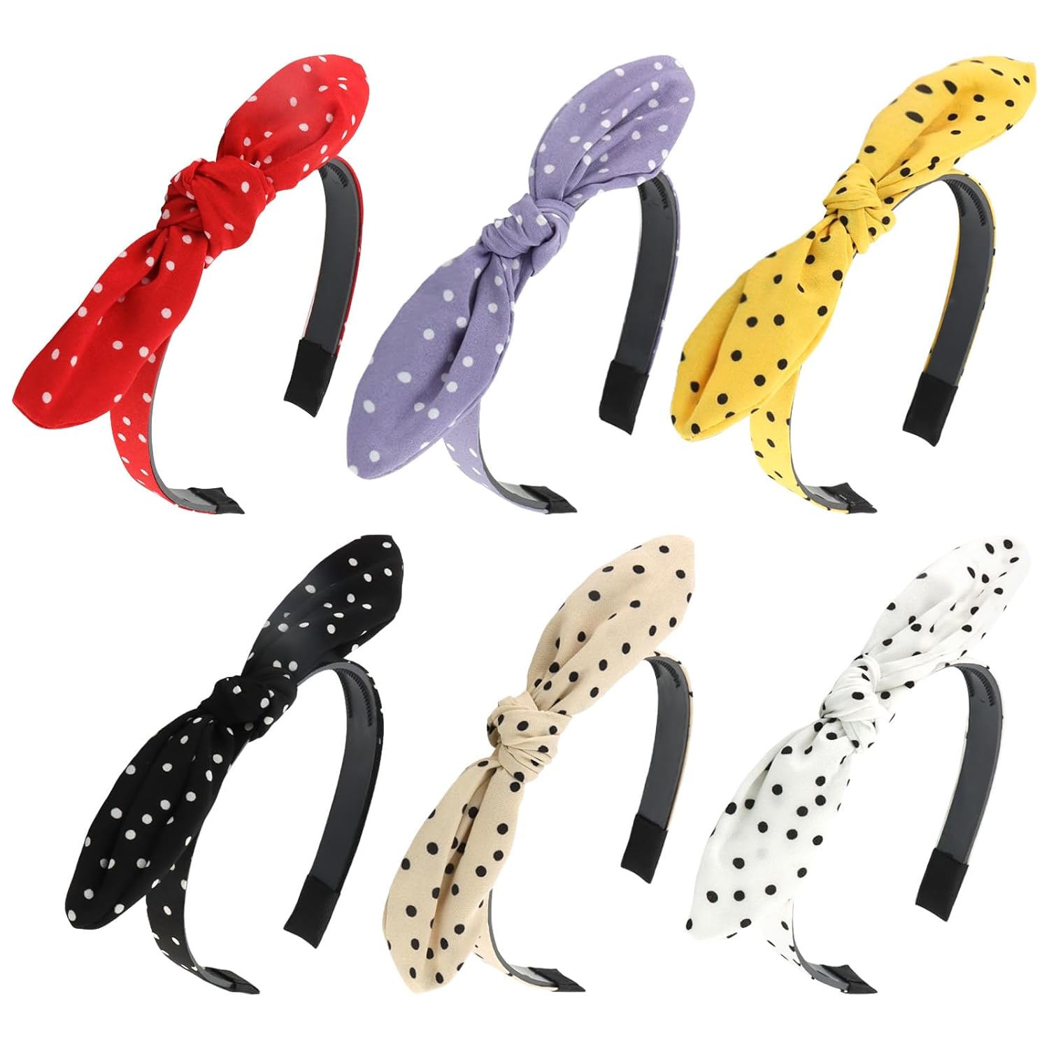 Headbands for Women 6 Pack, Polka Dot Bow Headbands, Knotted Headbands with Teeth, Girls Headbands 8-12 Hair Accessories for Women