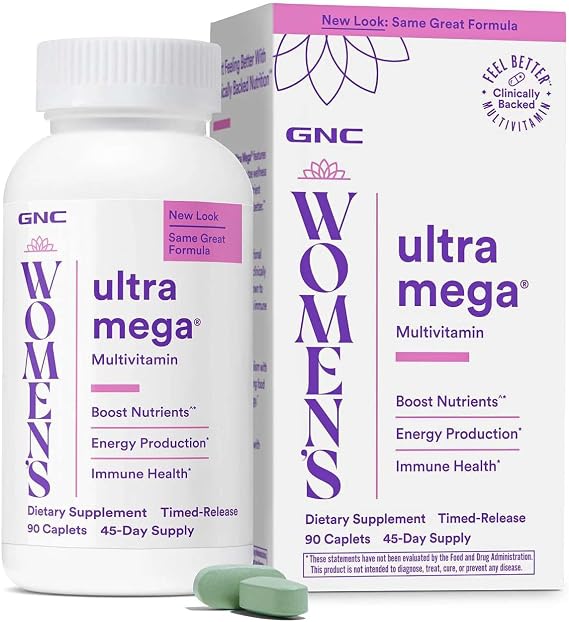GNC Women's Ultra Mega Multivitamin, 90 Count, 45 Servings | Provides B Vitamins for Energy and Metabolism, Vitamin C and Zinc for Immune Support, Magnesium for Bone and Muscle Health