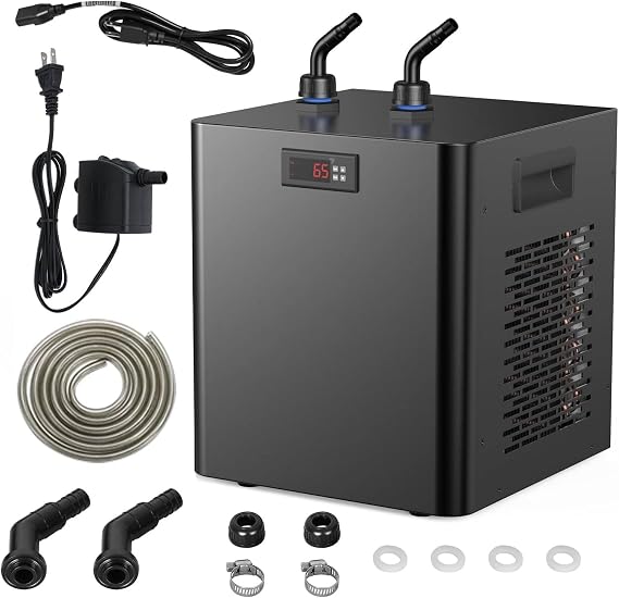 Aquarium Chiller 42/79/132/264 Gal 1/10HP 1/3 HP 1/2 HP 1HP Water Cooler Fish Tank Chiller Special Quiet Design Refrigeration Compressor with Water Pump,ForFishTankOnly-500L/132Gal