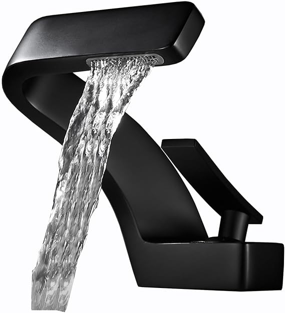 Waterfall Bathroom Faucet Sink Mixer Basin Taps Black Brass Bathroom Sink Taps Single Hole G1/2 Connection Mixer Tap Bathroom Sink Waterfall, Black Chaser of Light