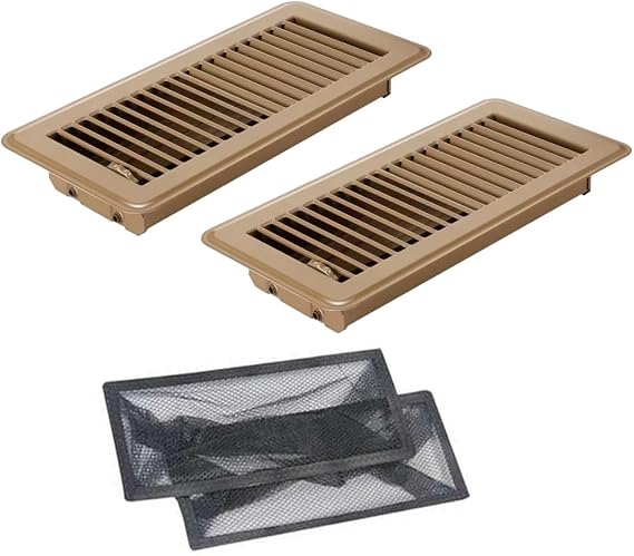 2pcs Floor Vent Covers with Air Vent Filter Mesh 2pcs,Heat Air Vent Covers Floor Vent Covers for Floor Registers Brown