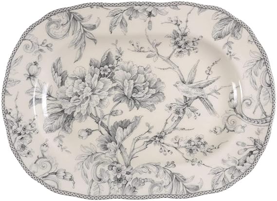222 Fifth Adelaide Grey & White Serving Platter - Approximately 10" X 13 3/4"