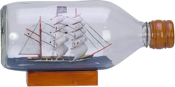 Beachcombers Pirate Boat in Bottle with Base Blue
