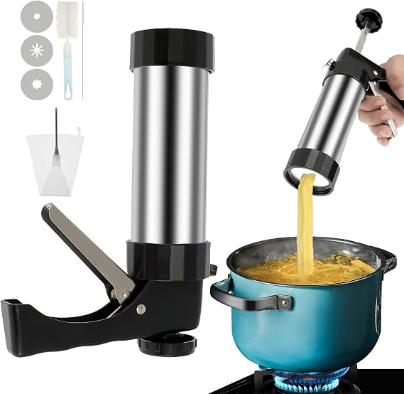 Churrera Churro Maker Machine Kit - Stainless Steel With 3 Different Tips, Piping Nozzle, Bag - Lightweight Hollow Tool for Making Churros