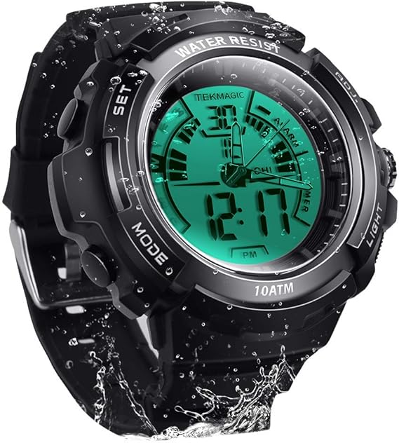 10 ATM Luminous Waterproof Digital Diving Watch with Stopwatch and Alarm Functions, Support Dual Time Zone Display, Analog and Digital Movements, 12/24 Hours Format