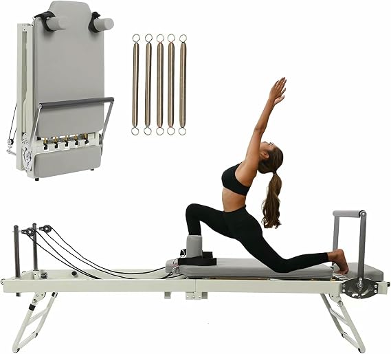 Pilates Reformer, Portable Reformer Pilates Machine with Springs & Cords for Home Use and Gym Workout