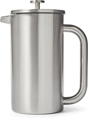 Sur La Table Double-Wall Stainless Steel French Press, 8 Cup, Silver