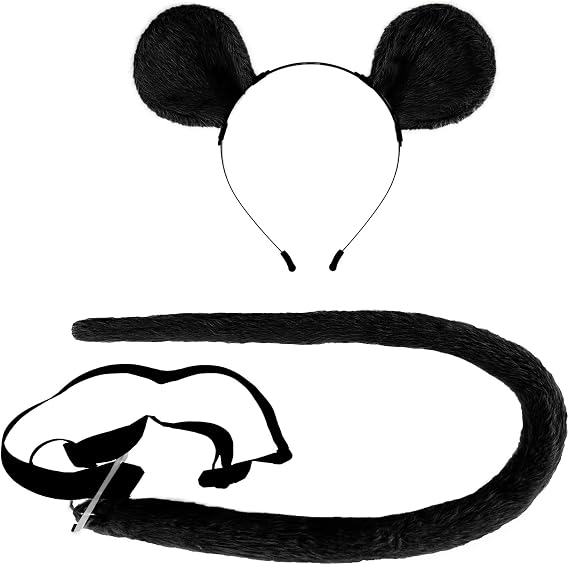 QinRuan Mouse Ears Headband and Slender Mouse Tail Set,Halloween Anime Masquerade Cosplay Props