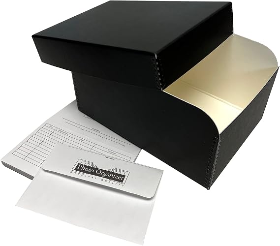Lineco 4x6 Photo Storage Box, with 12 Acid-Free Envelope, 5.5x7.5x11, Black