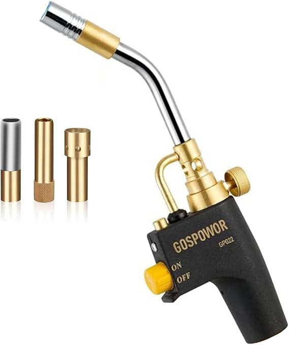 Trigger Start Torch Head Kit with 3 Interchangeable Nozzles, High Intensity Adjustable Flame Tool for Soldering, Heating, Brazing, DIY Repair, Cooking & Outdoor Use