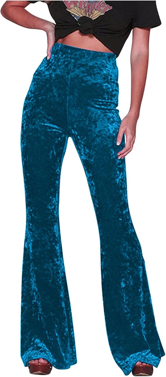 Xiaojmake Womens Velvet Flare Pants Casual Elastic High Waisted Wide Leg Trousers Long Palazzo Bell Bottoms Skinny Leggings