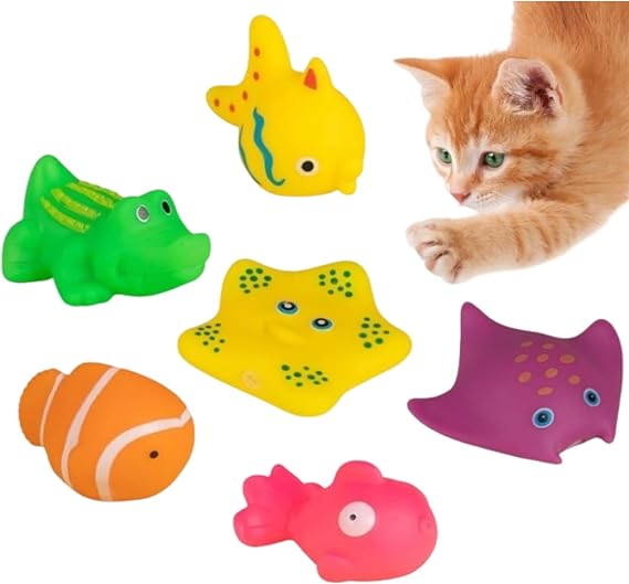6 Pcs Pool Cat Interactive, Cat Floating Water, Pool, Pet Kitten Swimming Bathing Fish,Interactive for Indoor, Bath,Sensory, for Endless Self