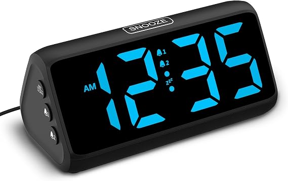Netzu Derin uyuyanlar için yüksek sesli çalar saat, LED ekranlı dijital çalar saat, çift alarm, 5 parlaklık kısıcı, 4 ses seviyesi, kapatma hafızası, çocuklar, gençler, yaşlı ve ağır uyuyanlar için