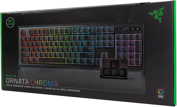 Razer Ornata Chroma Gaming Keyboard: Hybrid Mechanical Key Switches - Customizable Chroma RGB Lighting - Individually Backlit Keys - Detachable Plush Wrist Rest - Programmable Macro Functionality