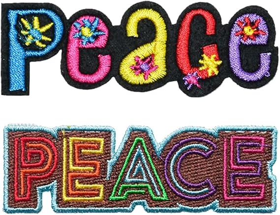 2 Pcs Peace Emblem Patch Iron On Sew On Colour Embroidered Fastener Cute Style Applique Funny Tactical Military Patches for Clothes,Jeans,Jacket,Hats,Backpacks,Vest,Bags