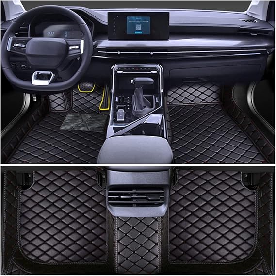 Leather Car Floor Mats for Bronco Sport 2021 Front & Rear Full Coverage Liner/Set (Black)