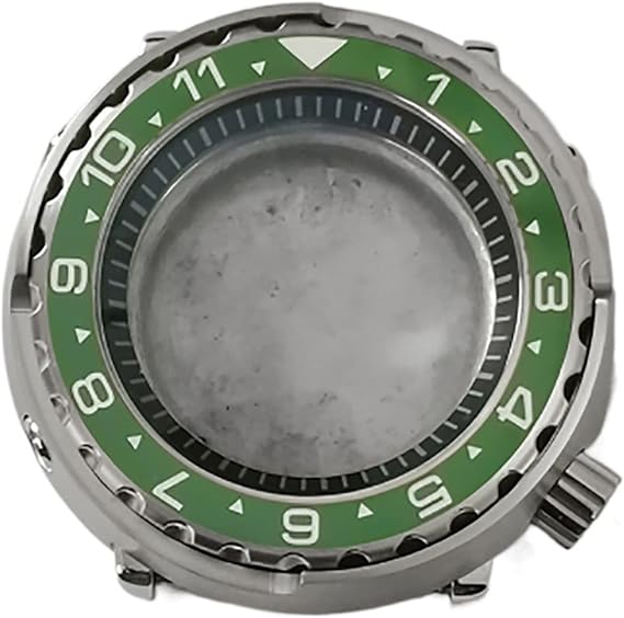 45MM Mineral Glass Stainless Steel Case Black Inner Shadow Watch Case for NH35/NH36 Movement Watch case(Green Ceramic Circle)