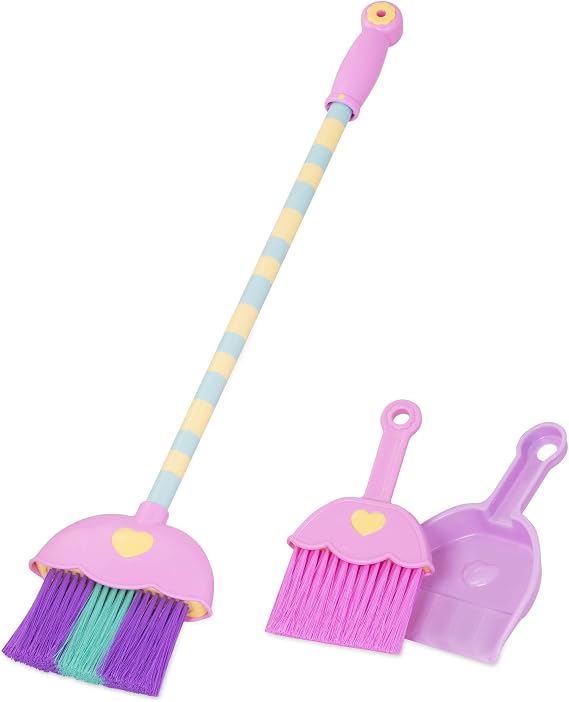 Battat Play Circle Mighty Tidy Sweep Set, Broom and Dustpan Toys, Playset | 4-piece house cleaning toy set with broom, hand broom, and dustpan for pretend play and fine motor skill practice, 3+ Years