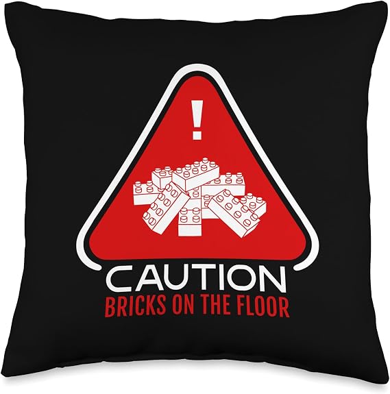 Funny Building Blocks Warning Caution Bricks On The Floor Throw Pillow