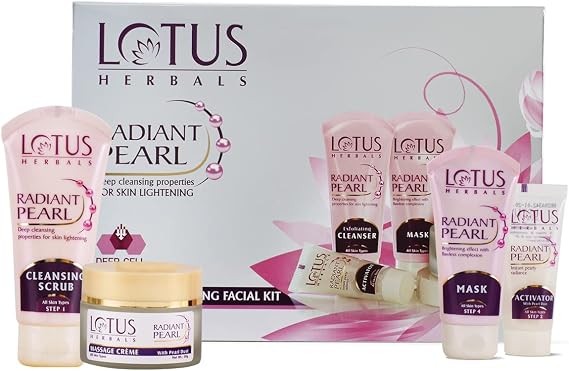 Lotus Herbals Radiant Pearl Facial Kit for Deep Cleaning with Pearl Extracts & Green Tea 170g (Multi Use)