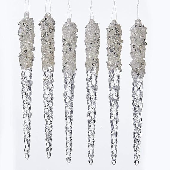 Kurt Adler 6" Plastic Icicles W/Glitter 6Pc