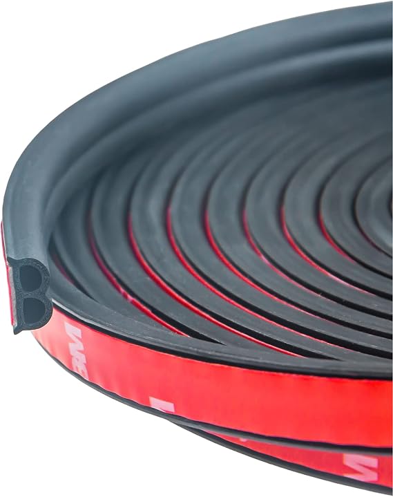 Universal Door Seal Strip, B-Shape Rubber Weatherstrip for Auto Windows Sunroof & Engine Cover Protection (16.5 Feet, Black)