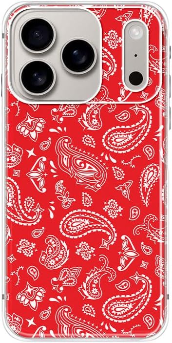 for iPhone 17 Pro Maxケース、レッドバンダナペイズリー柄ケース