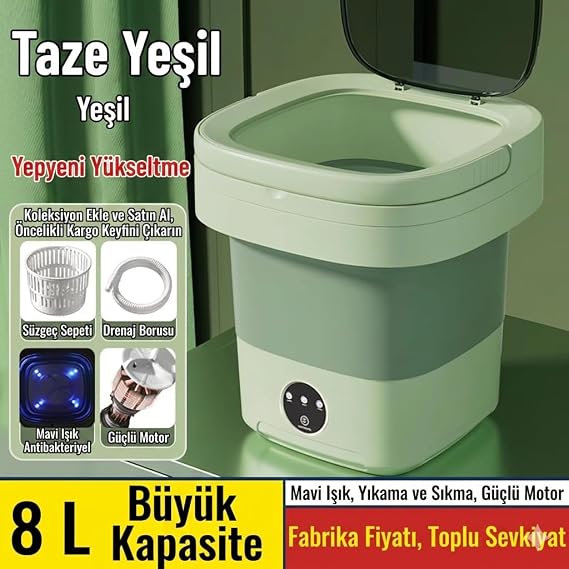 Katlanabilir Mini Çamaşır Makinesi 8 L Taşınabilir Yıkama ve Kurutma [Enerji Sınıfı A+++]