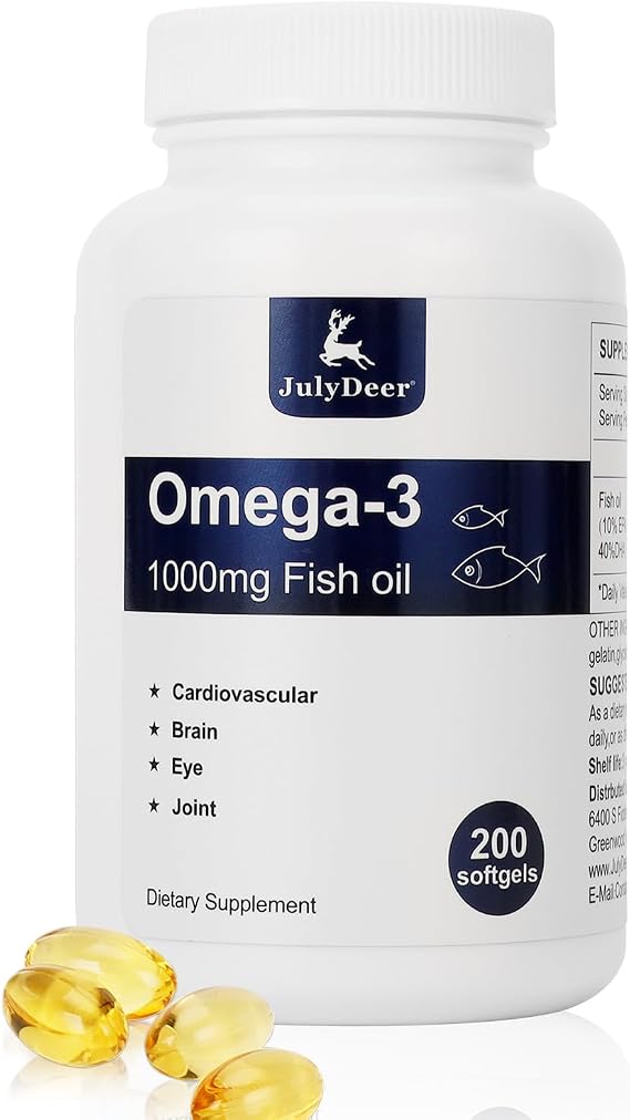 Omega 3 Fish Oil 1000 mg Concentrate Supplement with EPA, DHA, 200 Softgels