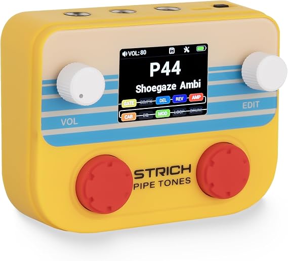 STRICH Pipe Tones Pocket Multi Effects Pedal for Guitar & Bass, 125 Effects, 10 Modules, 40s Looper, 100 Drum Rhythms, USB Audio Interface,20 IR/NAM Slots, Rechargeable Guitar Pedal, Orange
