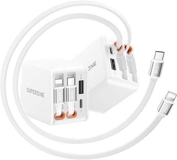 SUPERONE 84W Retractable Charger, 4-in-1 Wall Charger with Dual Cables