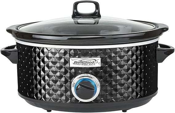 Brentwood SC-136BK 190W 3.5 Quart Adjustable Temperature Dishwasher Safe Kitchen Slow Cooker Pot with Clear Glass Lid, Diamond Black
