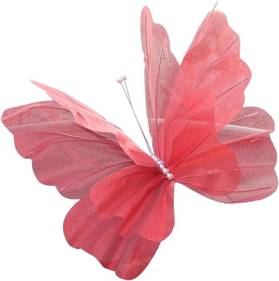 Amagogo Silk Yarn Artificial Butterfly Decoration, Giant Gauze Fake Butterfly Mesh Photography Props Mariage Decor for Wedding, Outdoor, Bedroom, Parties, Red