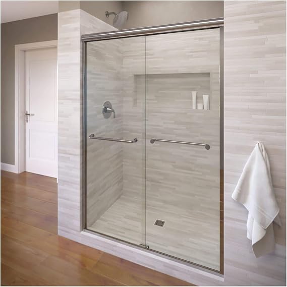 Basco Infinity Semi-Frameless Sliding Shower Door, Fits 54.5-58.5 inch Opening, Clear Glass, Chrome Finish