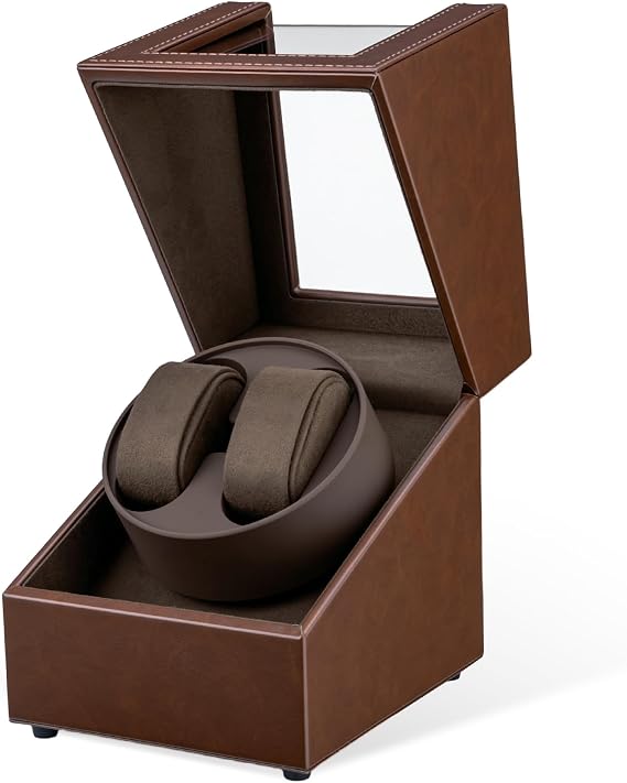 Mcbazel Double Automatic Watch Winder Box, Automatic Watch Display Storage Rotation Wristwatch Box with 2 Slots-Brown