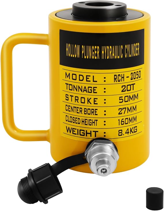 20 Ton Hydraulic Cylinder Jack 2 Inch Ram Stroke Hollow Cylinder Jack Oil Pump Hydraulic Cylinder Lifter for Bending Straightening and Pulling on Trucks Tractors and Heavy Equipment