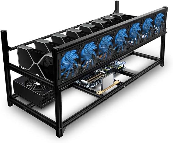 Kingwin 8 GPU Miner Rig Case Frame Premium Stackable Aluminum Mining Rig Enclosure for Efficient Crypto Mining, Test Bench PC Case.