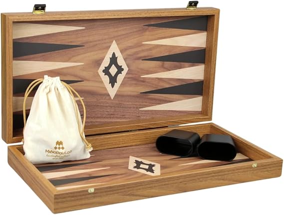 20 Inch Manopoulos Walnut Backgammon Set