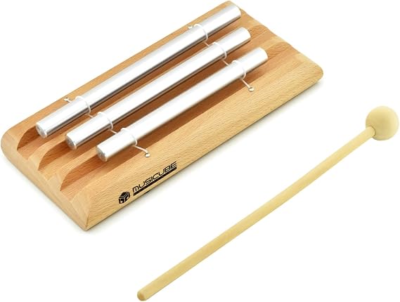 Meditation Chime with 3 Tone (C-E-G) Wooden Hand-held Chimes for Classroom Management, Yoga, Meeting and Sound Therapy, Chime Mallet Included