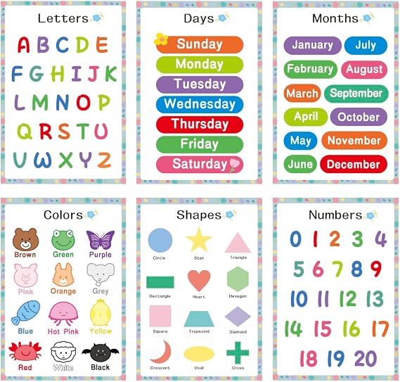 Educational Posters 6pcs Back to School Supplies Preschool Kindergarten Classroom Must Haves Classroom Posters Reading Posters Learning Resources Homeschool Preschool Supplies Classroom Decor(11"*16")