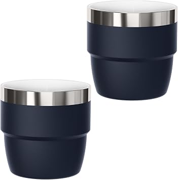 4 oz Small Espresso Cup, Ceramic-Lined 18/8 Stainless Steel, Double-Wall Vacuum Insulated, Stackable, Dishwasher Safe, Fits Most Espresso Machines, for Espresso Shots (Navy, 2 Pack)