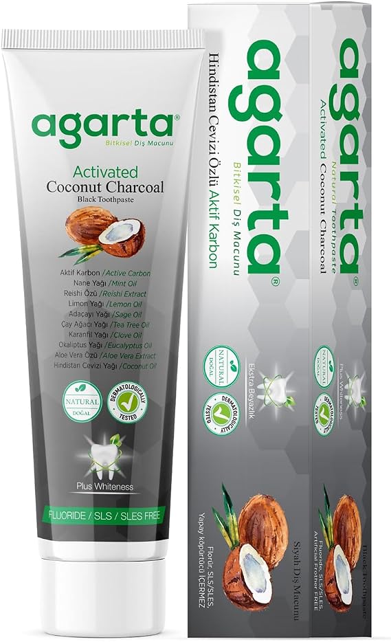 Agarta Activated Charcoal Toothpaste, Fluoride Free Teeth Whitening Toothpaste for Stain Removal & Fresh Breath, SLS Free, Vegan, 3.38 Fl Oz