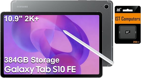 Samsung Galaxy Tab S10 FE Android Tablet (10.9" 2K+ Touchscreen, 8-Core, 8GB RAM, 128GB Storage + 256GB SD Card), S Pen, 20-Hr Long Battery Life, Dual Cameras, Lightweight, SM-X520, NA Version, Gray