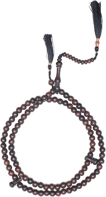 Muslim Tasbih Prayer Necklace - 8mm Tamarind Wood 100-beads with Black Tassels