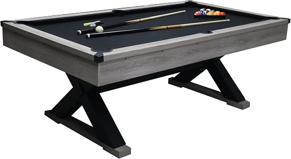 7 ft Pool Table, 84 Billiard Table with Billiard Balls, Cues, Cleaning Brush, X-Shaped Legs and Black Cloth, for Family Game Room, Adult Rrec Room, Basements or Garage