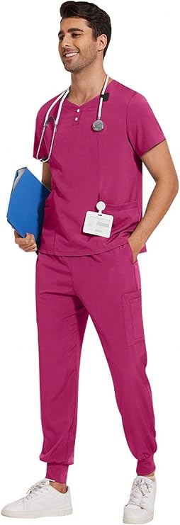 1 Set Women's Scrubs - Zipper Collar Top & Straight Pants Nursing Uniforms Clearance