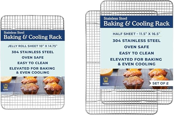 Ultra Cuisine Heavy Duty 100% Stainless Steel Cooling Rack for Cooking and Baking - Baking Rack & Wire Cooling Rack - Fits Half and Jelly Roll Sheet Pans - 11.5''x 16.5'' and 10''x 14.75''