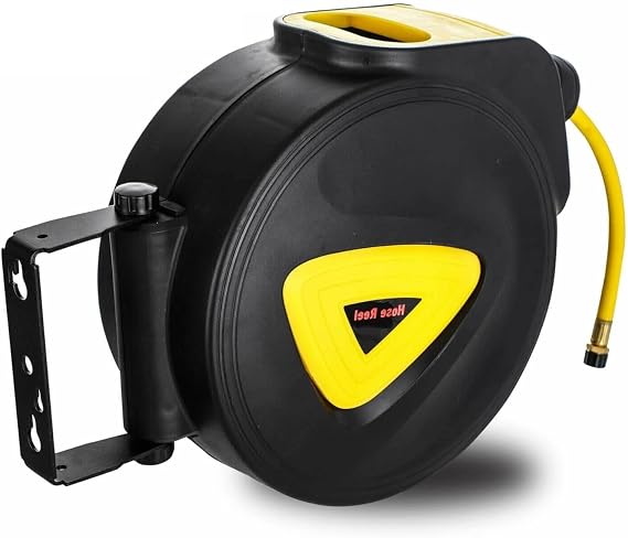 10M Air Hose Reel Retractable Auto Rewind Air Compressor Hose Reel with Lead-in Hose and Handle for Air Tool